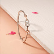 Sleek Silver Kada with CZ Infinity and Rose Gold Polish