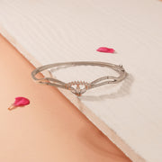 Elegant Silver Kada with Petal Design in CZs