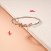 Trendy Silver Kada with Floral HIghlight and Engraved Love in Rose Gold Polish
