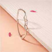 Party Wear Silver Kada with White Stone and Rose Gold Polish