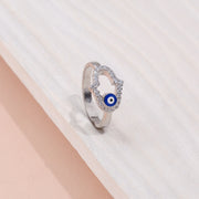 Evil Eye Hamsa Hand Silver Finger Ring with Sparkling Stones
