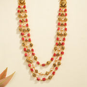 Stepped Silver Mala with Coral Stones and Nakshi Beads