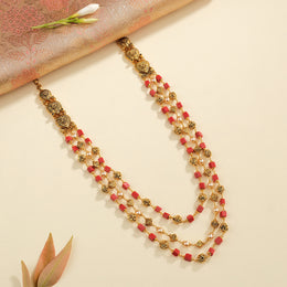 Stepped Silver Mala with Coral Stones and Nakshi Beads