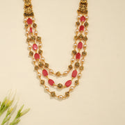 Silver Stepped Mala with Coral Beads with Antique Nakshi Beads