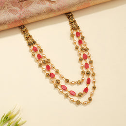 Silver Stepped Mala with Coral Beads with Antique Nakshi Beads