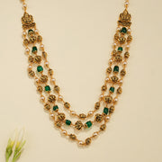 Silver Nakshi Mala with Green Stone Highlights and Pearls