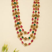 Silver Mala with Pink and Green Stone Bead Highlights