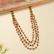 Silver Mala with Pink and Green Stone Bead Highlights