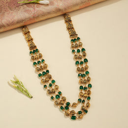 Antique Silver Mala with Green Stone Highlights