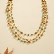 Antique Silver Nakshi Mala with Green Stone and Pearl Highlights