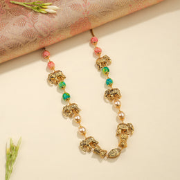 Festive Elephant Silver Motif Mala with Beads and Pearls