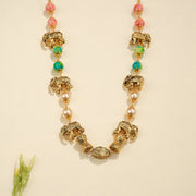 Festive Elephant Silver Motif Mala with Beads and Pearls
