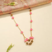 Charming Silver Pink Beaded Mala with Antique Finish Accents