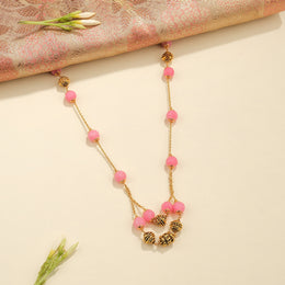 Charming Silver Pink Beaded Mala with Antique Finish Accents