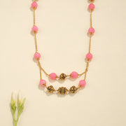 Charming Silver Pink Beaded Mala with Antique Finish Accents