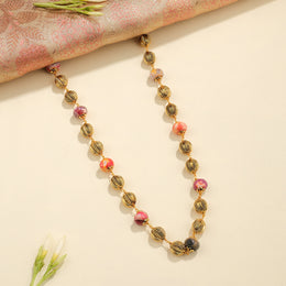 Antique Gold-Toned Silver Beaded Mala with Multicolour Accents