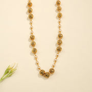 Antique Gold-Toned Silver Beaded Mala with Pearls
