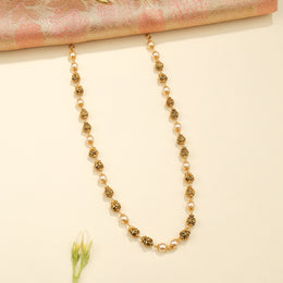 Antique Gold-Toned Silver Beaded Mala with Pearls