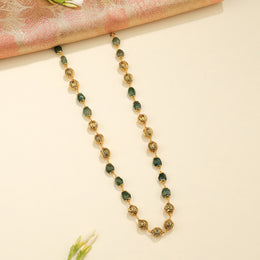 Antique Silver Beaded Mala with Deep Green Accents
