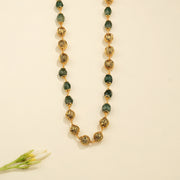 Antique Silver Beaded Mala with Deep Green Accents