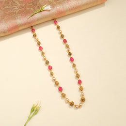 Silver Beads Mala with Pearls, Red Stones and Nakshi