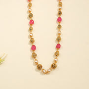 Silver Beads Mala with Pearls, Red Stones and Nakshi