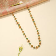 Antique Silver Beads Mala with Nakshi and Green Stones