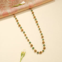 Elegant Silver Mala with Nakshi Beads and Green Stones