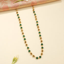 Elegant Silver Mala with Nakshi Floral Beads and Green Stones
