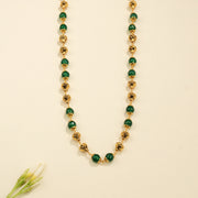 Elegant Silver Mala with Nakshi Floral Beads and Green Stones