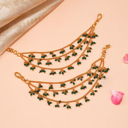 Silver Three-Layered Champaswaraalu with Green Stones