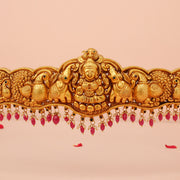 Temple Finish Silver Vaddanam with Peacock & Elephant Motifs & Red Drops