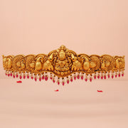 Temple Finish Silver Vaddanam with Peacock & Elephant Motifs & Red Drops