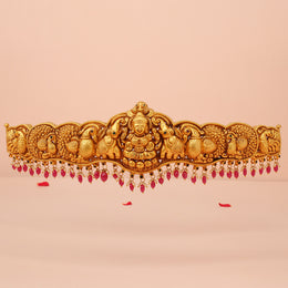 Temple Finish Silver Vaddanam with Peacock & Elephant Motifs & Red Drops