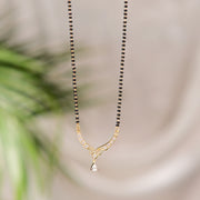 Gracious Silver Black Bead Chain with CZ Drop Pendant