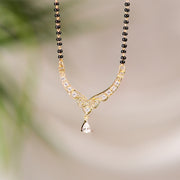 Gracious Silver Black Bead Chain with CZ Drop Pendant