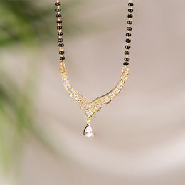 Gracious Silver Black Bead Chain with CZ Drop Pendant