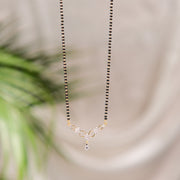 Elegant Silver Black Bead Chain with Floral CZ Pendant