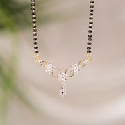 Elegant Silver Black Bead Chain with Floral CZ Pendant