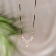 Elegant Silver Black Bead Chain with Lotus Pendant