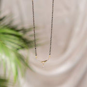 Simple Silver Black Bead Chain with Crescent CZ Pendant and Drop