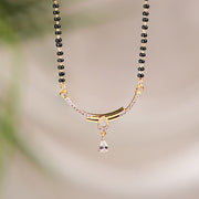 Simple Silver Black Bead Chain with Crescent CZ Pendant and Drop