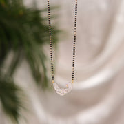 Exquisite Silver Black Beads Chain with CZ Peacock Pendant