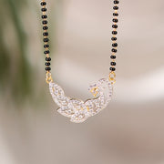 Exquisite Silver Black Beads Chain with CZ Peacock Pendant