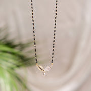 Alluring Silver Black Bead Chain with Leaf Shaped CZ Pendant