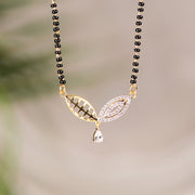 Alluring Silver Black Bead Chain with Leaf Shaped CZ Pendant
