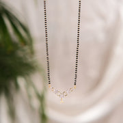 Elegant Simple Black Bead Chain with Floral CZ Pendant