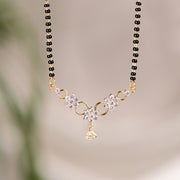 Elegant Simple Black Bead Chain with Floral CZ Pendant