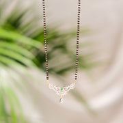 Regal Silver Black Bead Chain with Beautifully Crafted CZ Drop Pendant