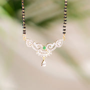 Regal Silver Black Bead Chain with Beautifully Crafted CZ Drop Pendant